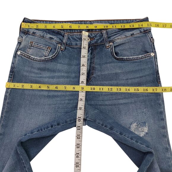 Anthropologie Pilcro Jeans Womens 29 Blue Mid-Rise Cropped Embroidered Pom Pom - Picture 11 of 12